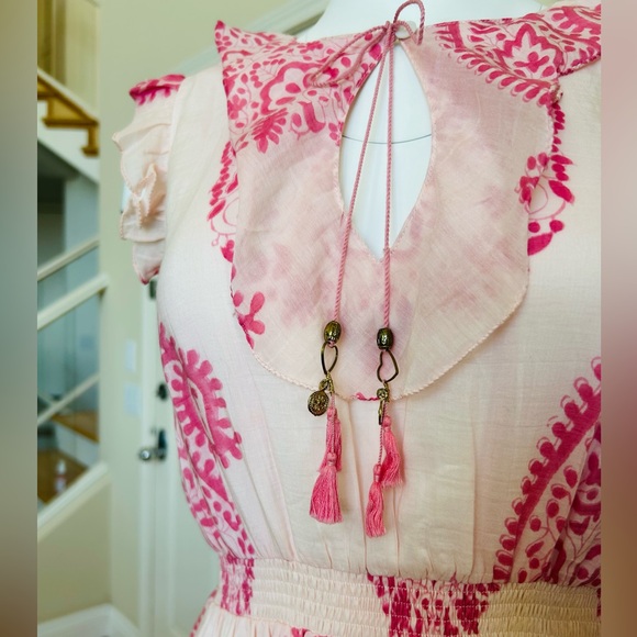 Bell by Alicia Bell Rebecca Mini Dress Small Pink Cotton Silk Blend Tiered - Picture 4 of 4